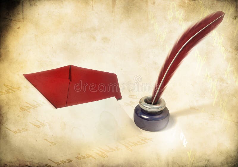 Antique Red Pen and Inkwell Stock Photo - Image of empty, isolated: 11294888