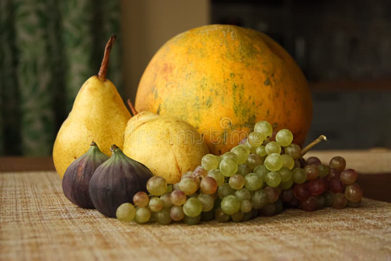 Melon and grapes. stock photo. Image of berry, background 30105434