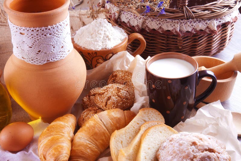 Still life with milk and homemade cakes