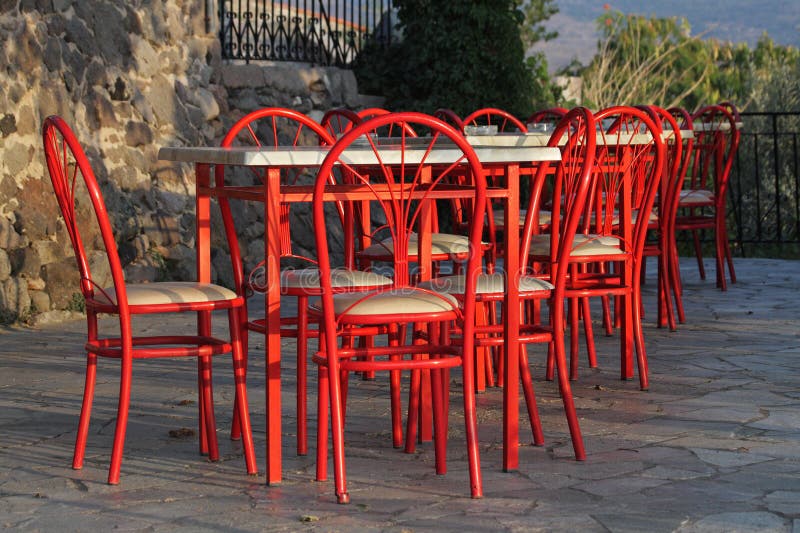 Still life with red chairs and tables