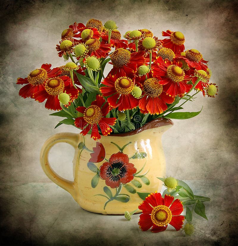 still life with red flowers