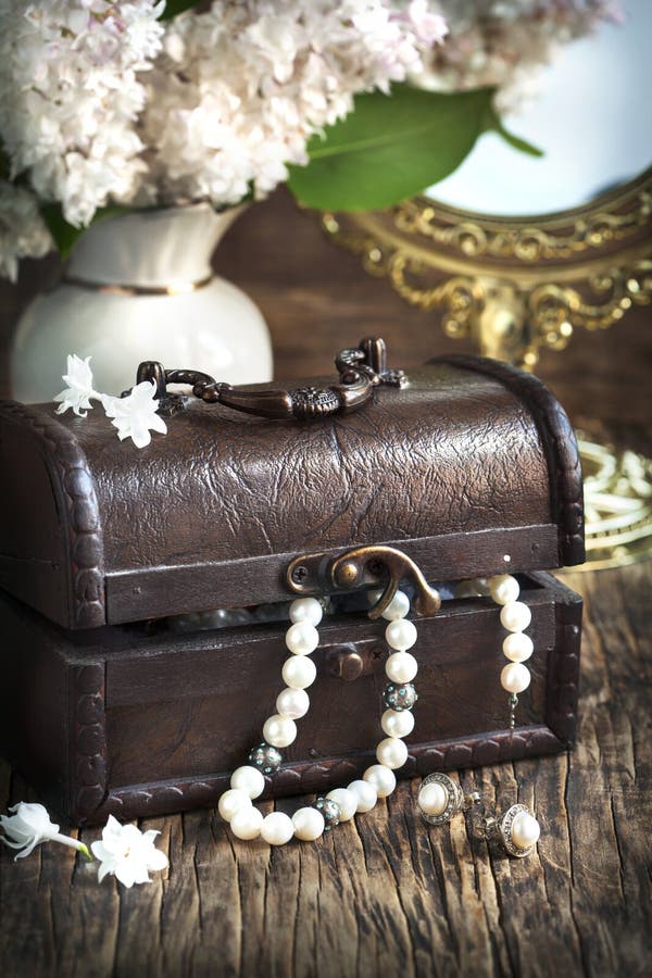 Still Life With Treasure Chest And Pearl Necklaces. Stock Image Image