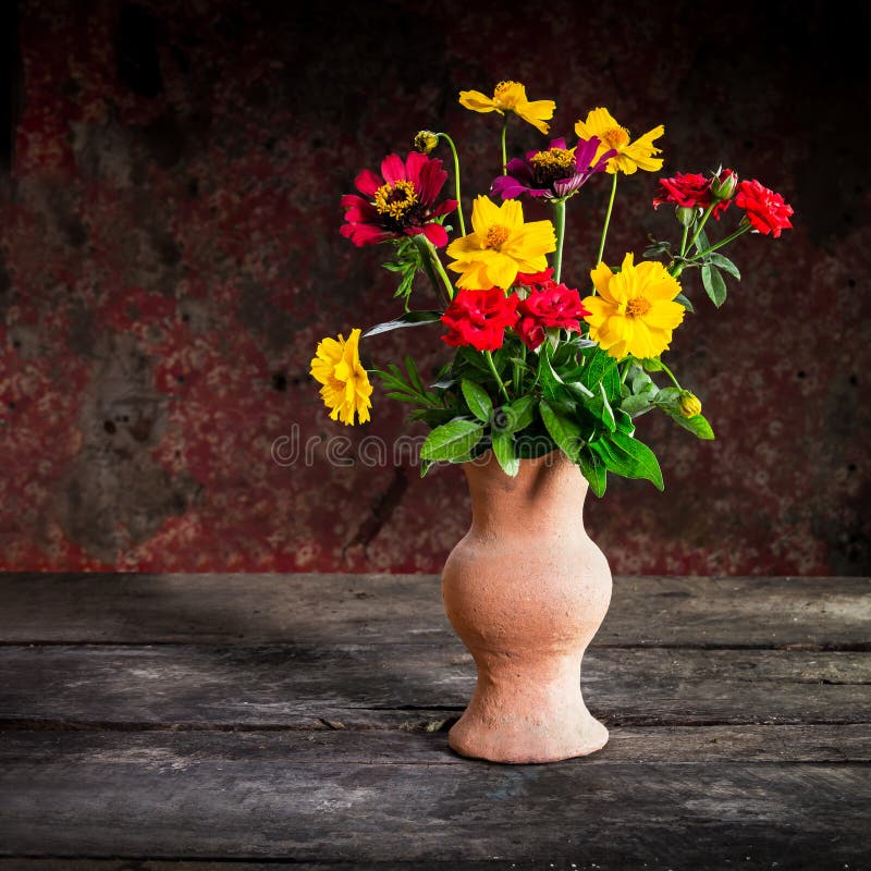 Still Life with a vase flower,earthenware