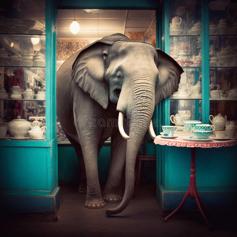Stillastående elefant i en porslinsgenerativ ai vektor illustrationer