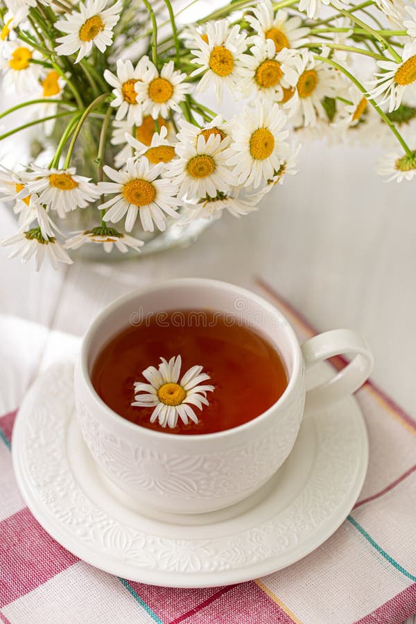 Stillleben mit einer Tasse Tee, Plätzchen und Gänseblümchen lizenzfreie stockfotografie Stillleben mit einer Tasse Tee, Plätzchen und Gänseblümchen lizenzfreie stockfotografie