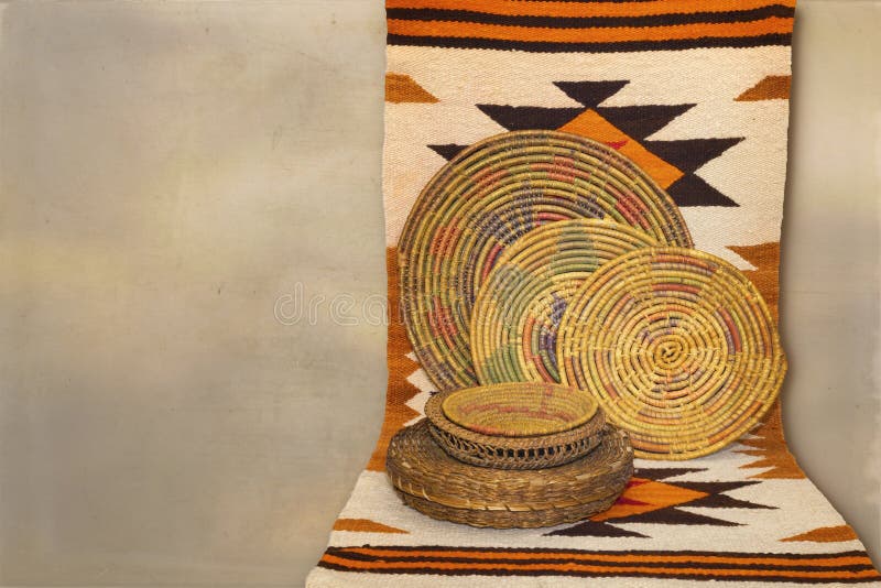 Stilllife of Indian Baskets and Blanket with Copy Space Stock Image Image of space, american