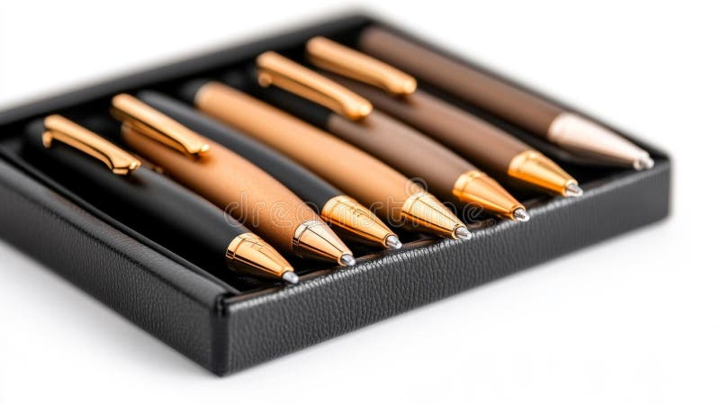 Stilouri de lux pentru puncte de ballpoint într-un caz minimalist perfect pentru setări profesionale izolate pe fond alb royalty free illustration