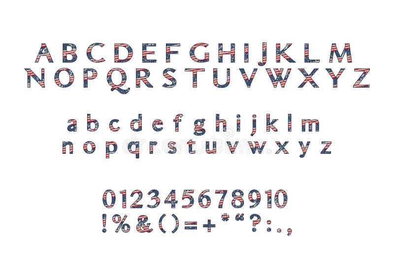 Stilsorter för alfabet för vektor för flagga för USA Amerika Retro patriotiska royaltyfri illustrationer Stilsorter för alfabet för vektor för flagga för USA Amerika Retro patriotiska royaltyfri illustrationer