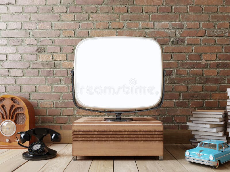 Stilvoller Raum mit einem Fernsehen und ein Retro- Spott herauf Schirm lizenzfreie abbildung Stilvoller Raum mit einem Fernsehen und ein Retro- Spott herauf Schirm lizenzfreie abbildung