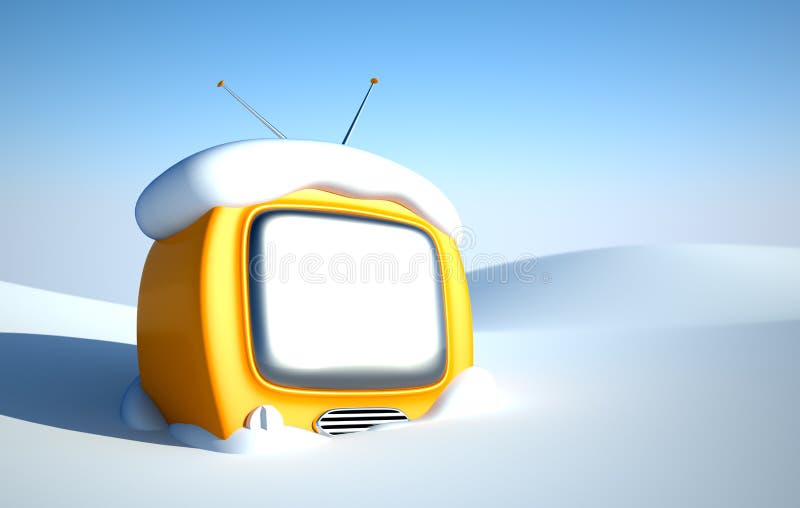 Stilvoller Retro- Fernsehapparat im Schnee stock abbildung Stilvoller Retro- Fernsehapparat im Schnee stock abbildung