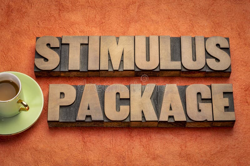 Stimulus package word abstract in wood type