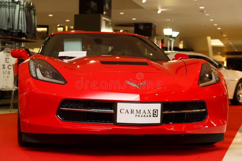 RAYONG, THAILAND - FEBRUARY 13-18:Chevrolet Corvettes Stingray car on display at Laemtong Shopping Plaza Rayong in The Motor Show 2014 on February 13-18, 2014 in Rayong, Thailand. RAYONG, THAILAND - FEBRUARY 13-18:Chevrolet Corvettes Stingray car on display at Laemtong Shopping Plaza Rayong in The Motor Show 2014 on February 13-18, 2014 in Rayong, Thailand.