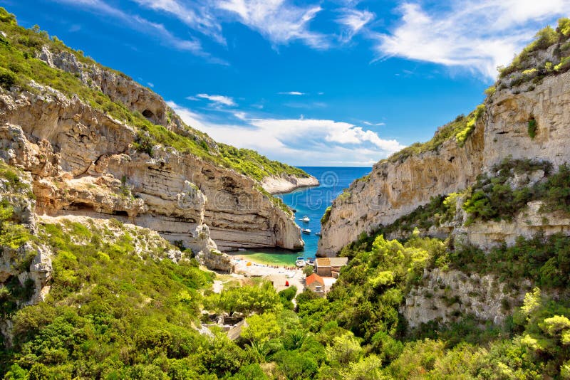 Stinva beach on Vis island idyllic bay, Dalmatia, Croatia