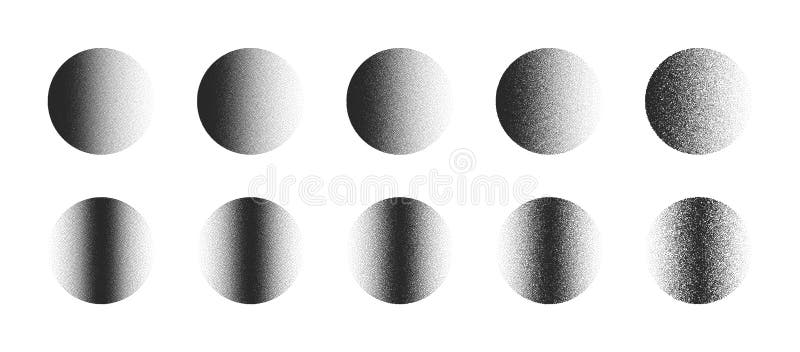 Stippled Circles In Different Variations Hand Drawn Dotwork Vector Abstract Shapes Set Isolated On White Background stock illustration