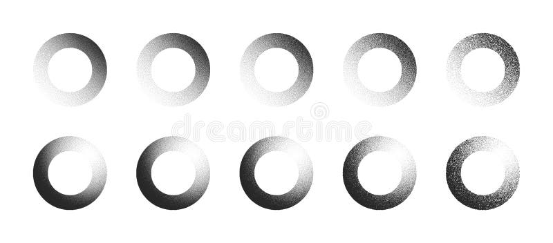 Stippled Circles Hand Drawn Dotwork Vector Abstract Shapes Set In Different Variations Isolated On White Background stock illustration