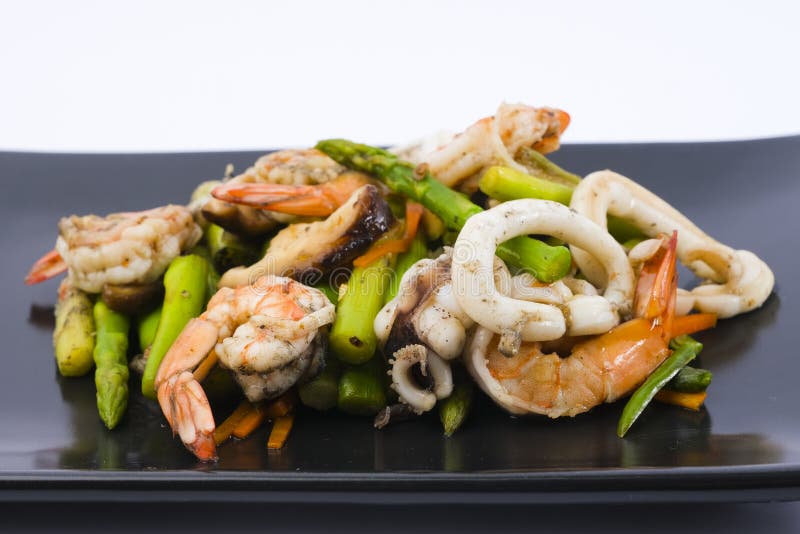 Stir Fried Asparagus with Squid and Shrimp with Oyster Sauce Stock