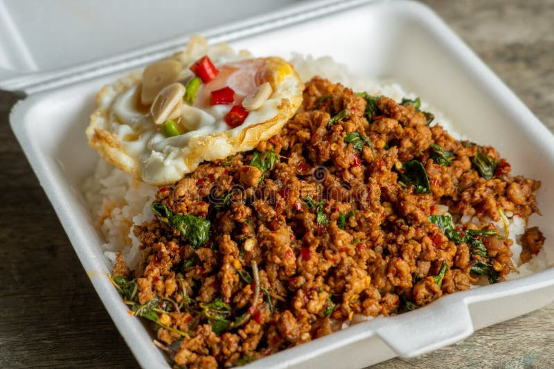 Stirfried Basil with Pork and Fried Egg Stock Photo Image of kitchen