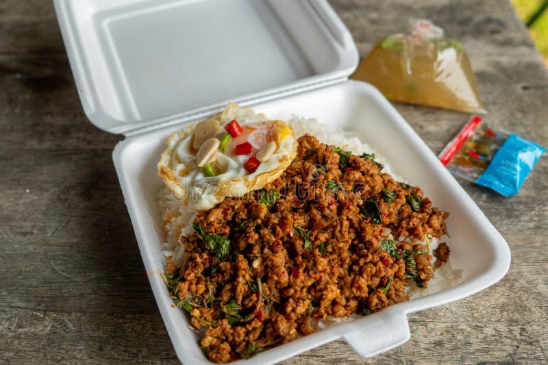 Stirfried Basil with Pork and Fried Egg Stock Photo Image of lunch