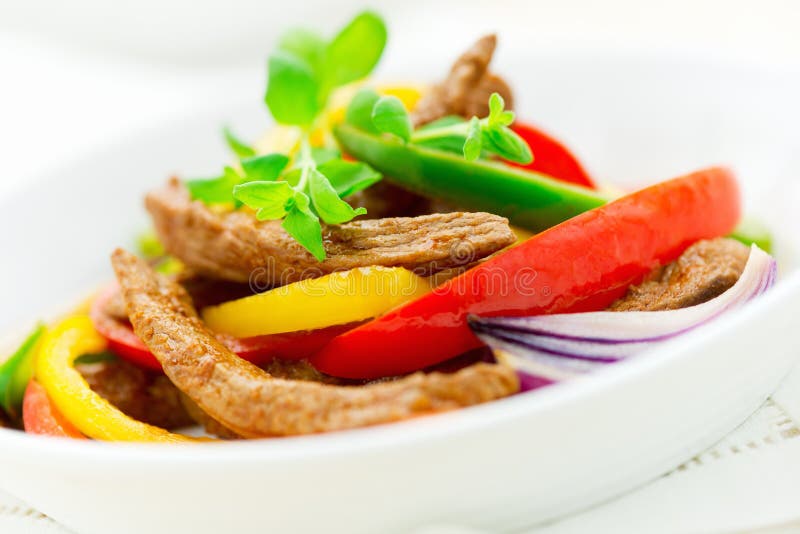 Stir-fried Beef with Vegetables Stock Image - Image of portion, herb