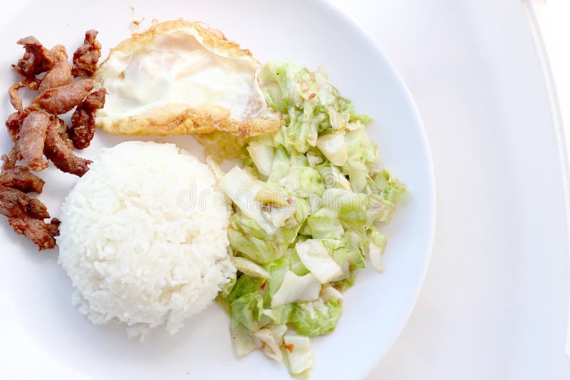 Stirfried Cabbage with Fish Sauce, Fired Pork , Fired Egg with Fish