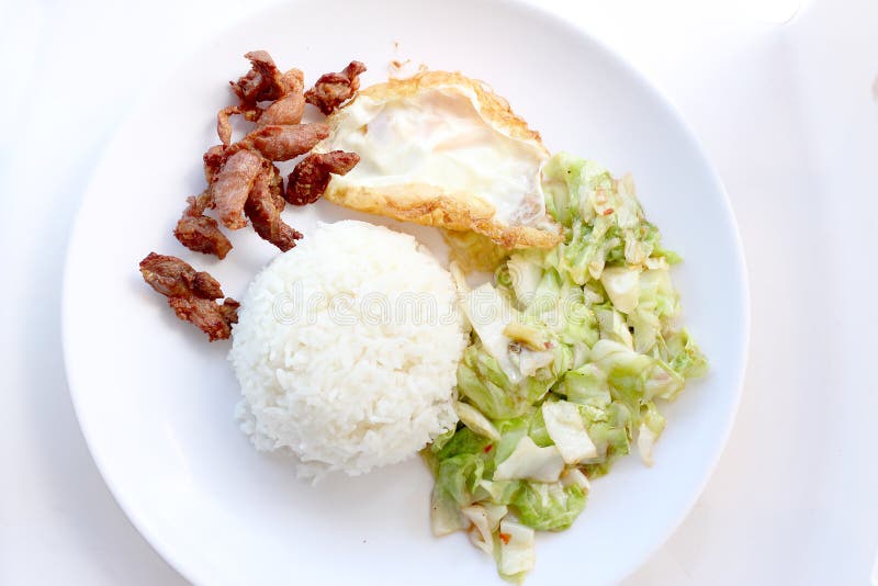Stirfried Cabbage with Fish Sauce, Fired Pork , Fired Egg with Fish