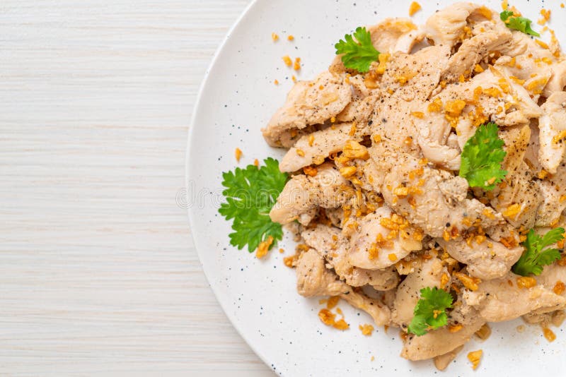 Stir-fried chicken with garlic royalty free stock images