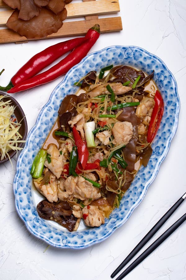 Stirfried Chicken with Ginger and Vegetables Thai Food Stock Photo