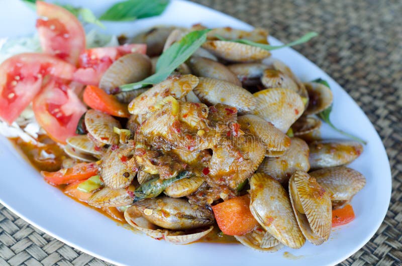Stir Fried Clams with Roasted Chili Paste Stock Photo Image of