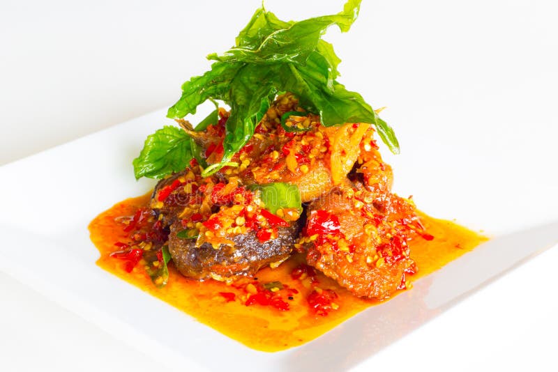 Stir Fried Deep Fried Catfish with Curry Paste Stock Image Image of