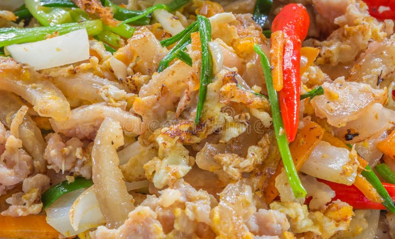 Stir-fried Fresh Rice-flour Noodles with Chicken and Egg Stock Photo