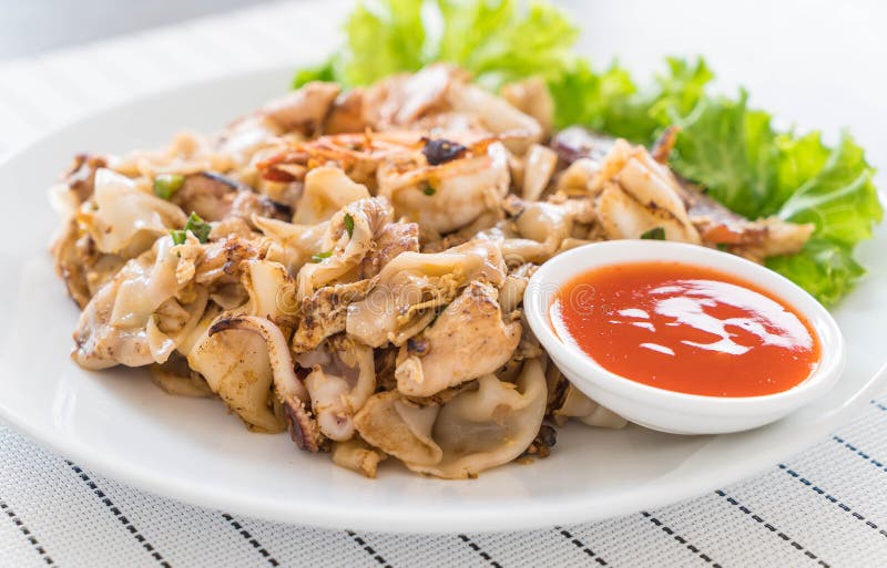 Stirfried Fresh Riceflour Noodles with Mixed Meat and Egg Stock Image