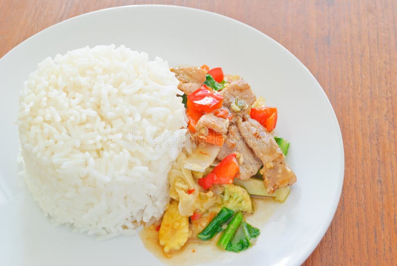 Stir-fried Mixed Vegetables with Rice Stock Image - Image of asian