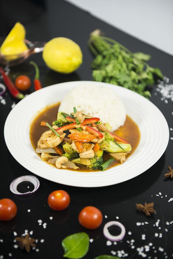Stir Fried Oyster Sauce with Rice Stock Image - Image of onion, chinese