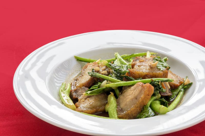 Stir Fried Pork and Crispy Kale Stock Image Image of chili, meat