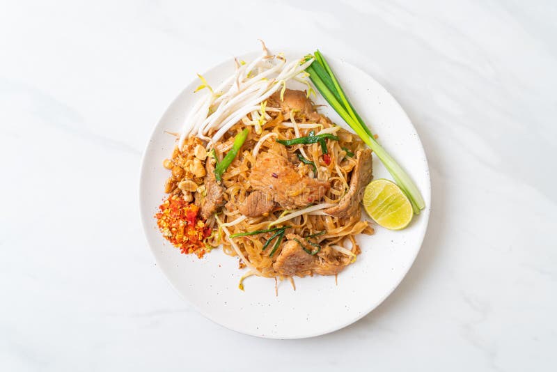 Stir-fried Rice Noodles with Pork Stock Photo - Image of meat, noodles