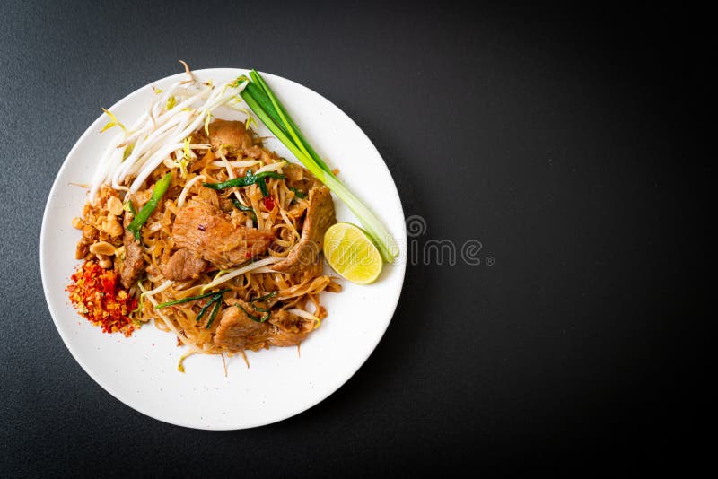 Stirfried Rice Noodles with Pork Stock Image Image of cooking, fried