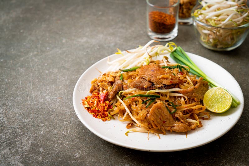 Stirfried Rice Noodles with Pork Stock Image Image of cooking, food