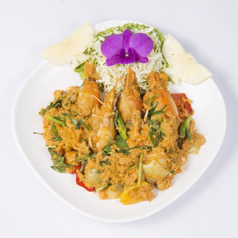 Stir Fried Shrimp with Yellow Curry Stock Image - Image of delicious