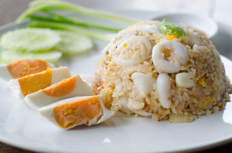 Stir Fried Squid with Salted Egg Yolk Stock Photo Image of thai, meal