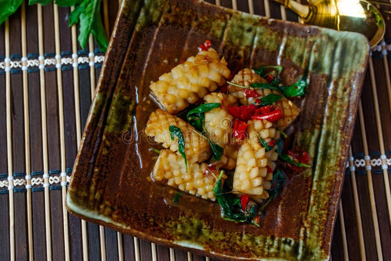 Stirfried Squid with Spicy Basil. Popular Thai Food Stock Image