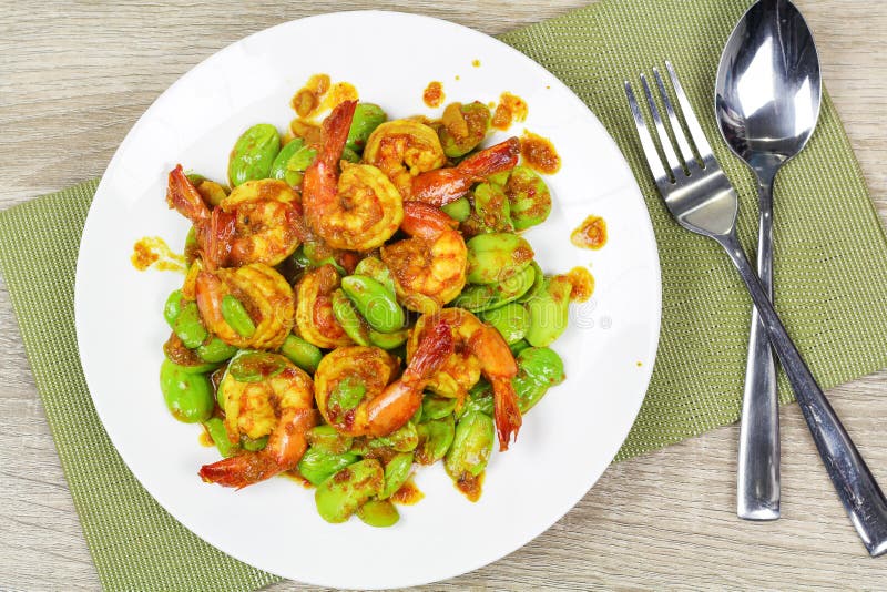 Stir Fried Bitter Bean with Shrimps Stock Photo Image of nutrition