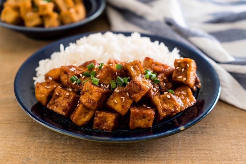 Stir Fried Tofu with Spicy Sauce on Rice Stock Photo - Image of asia