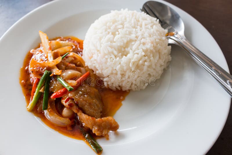 Stir Fry Pork Spicy Sauce with Vegetable Stock Image - Image of curry