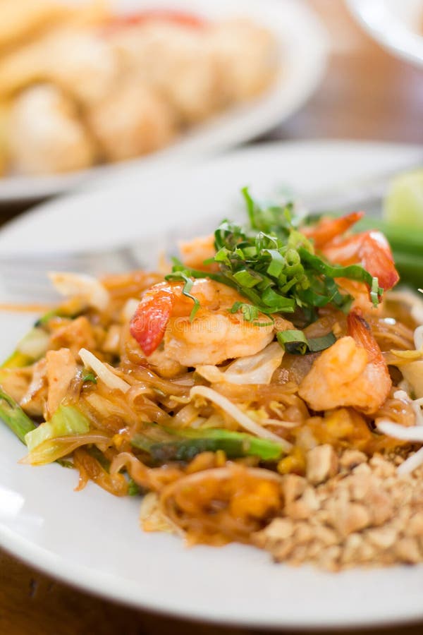 Stir Fry Rice Noodles and Shrimp Stock Image - Image of fancy, macro