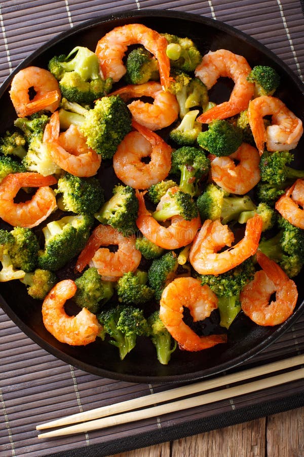 Stir Fry with Shrimp, Broccoli and Garlic - Chinese Food. Clos Stock