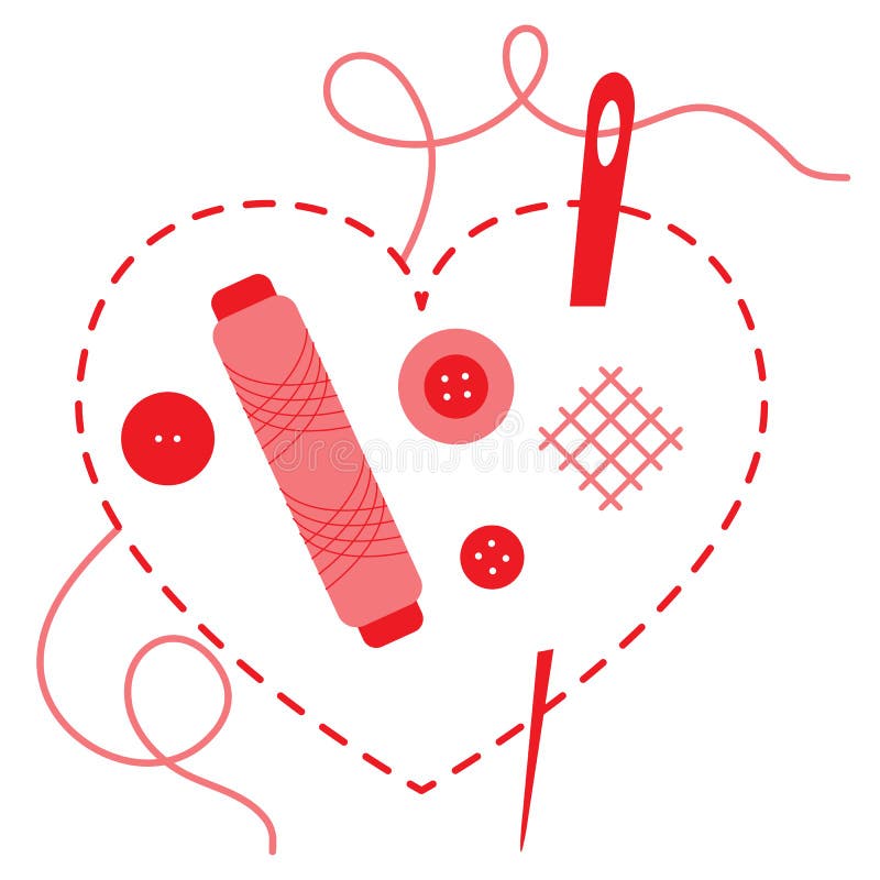 Stitched Heart, Needle, Thread, Buttons. Sewing Stock Vector ...