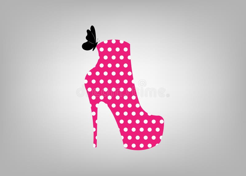Stivali rosa della donna sui tacchi alti, vista laterale, negozio di scarpe di logo, negozio, raccolta di modo, etichetta del bou illustrazione di stock