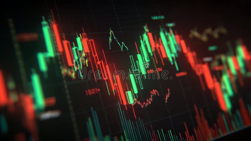 Stock Exchange Candlestick Charts for Real-Time Trading Signals. Market Volatility Visualization, Dynamic Financial Graphs. royalty free illustration