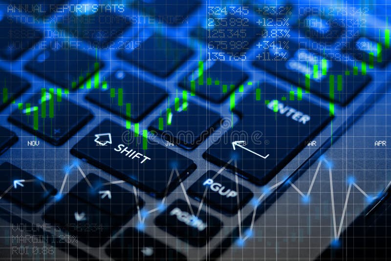 Stock exchange panel with notebook keyboard as background royalty free illustration Stock exchange panel with notebook keyboard as background royalty free illustration