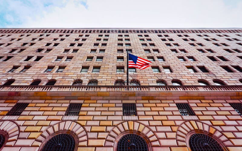 Stock Exchange in Wall Street in Lower Manhattan reflex royalty-vrije stock afbeeldingen Stock Exchange in Wall Street in Lower Manhattan reflex royalty-vrije stock afbeeldingen